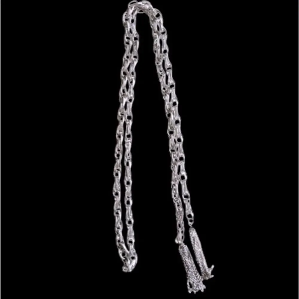 NEW Vintage-Style Silver Open Chain Necklace Wrap With Tassels - Picture 3 of 5